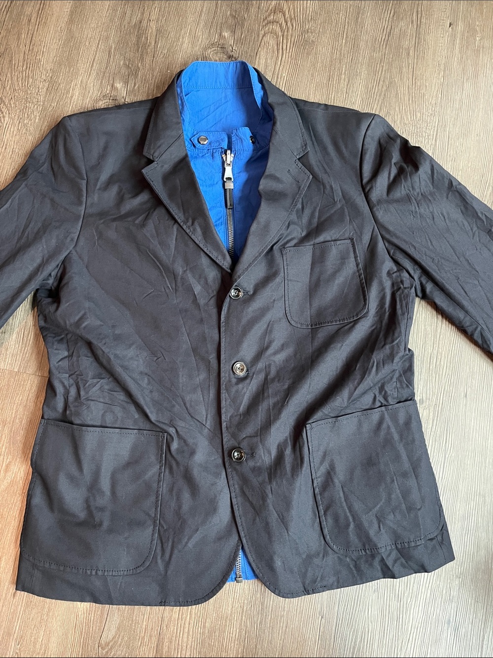 ZARA Black Blazer with Blue Inner Zip Layer